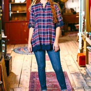 April Cornell Plaid Blouse - M (patriotic)